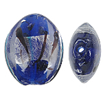 Ασημένιο Foil Lampwork Χάντρες, Γυάλινα, Ωοειδής, αλουμινόχαρτο, σκούρο μπλε, 24x32x12mm, Τρύπα:Περίπου 2mm, 100PCs/τσάντα, Sold Με τσάντα