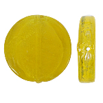 Perles murano feuille d'argent, chalumeau, Plat rond, Jaune, 28x6mm, Trou:Environ 2mm, 100PC/sac, Vendu par sac