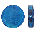 Silver Foil Lampwork, Rond plat, zilverfolie, blauw, 28x6mm, Gat:Ca 2mm, 100pC's/Bag, Verkocht door Bag