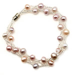 Freshwater Kulturperler Pearl Bracelet, Ferskvandsperle, med Glas, messing magnetlås, 5-6mm, Solgt Per Ca. 7.5 inch Strand