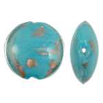 Gold Sand Χάντρες Lampwork, Γυάλινα, Flat Γύρος, χρυσή άμμο, μπλε, 30x14mm, Τρύπα:Περίπου 2.5mm, 100PCs/τσάντα, Sold Με τσάντα