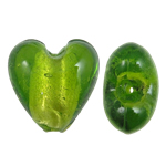 Silver Foil Lampwork Beads Heart green Approx 2mm Sold By Bag