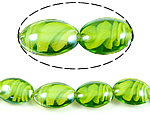 Contas Lampwork de torção interna, vidrilho, Oval, verde, 18x25x10mm, Buraco:Aprox 2mm, 100PCs/Bag, vendido por Bag