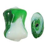 Granulos artesanais de  Lampwork, vidrilho, Bamboo, verde, 15x21x8mm, Buraco:Aprox 2mm, 100PCs/Bag, vendido por Bag