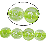 Silver Foil Lampwork, Rond plat, zilverfolie, groen, 16x8mm, Gat:Ca 1.5mm, 100pC's/Bag, Verkocht door Bag