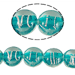 Silver Foil Lampwork, Rond plat, zilverfolie, groen, 16x8mm, Gat:Ca 1.5mm, 100pC's/Bag, Verkocht door Bag