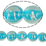 Silver Foil Lampwork, Rond plat, zilverfolie, blauw, 16x8mm, Gat:Ca 1.5mm, 100pC's/Bag, Verkocht door Bag