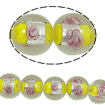 Silver Foil Lampwork, Ronde, zilverfolie, geel, 14mm, Gat:Ca 1.5mm, 100pC's/Bag, Verkocht door Bag