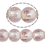 Grânulos Lampwork de folha de prata, vidrilho, Roda, rosa, 14mm, Buraco:Aprox 1.5mm, 100PCs/Bag, vendido por Bag