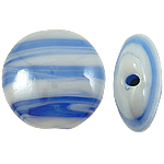 Handgjorda Lamppärlor, Lampwork, Flat Round, blå, 16x8mm, Hål:Ca 2mm, 100PC/Bag, Säljs av Bag