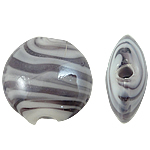 Granulos artesanais de  Lampwork, vidrilho, Roda plana, listras, 16x8mm, Buraco:Aprox 2mm, 100PCs/Bag, vendido por Bag