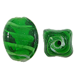 Inner Twist Lamppärlor, Lampwork, Oval, grön, 12x17mm, Hål:Ca 2mm, 100PC/Bag, Säljs av Bag