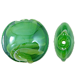 Vnitřní Twist Lampwork korálky, Vinuté, Flat Round, zelený, 15x8mm, Otvor:Cca 2mm, 100PC/Bag, Prodáno By Bag