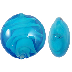 Innerer Twist Lampwork Perlen, flache Runde, blau, 15x8mm, Bohrung:ca. 2mm, 100PCs/Tasche, verkauft von Tasche