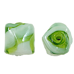 Granulos artesanais de  Lampwork, vidrilho, Tubo, verde, 14x16x13mm, Buraco:Aprox 2.5mm, 100PCs/Bag, vendido por Bag