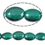 Grânulos Lampwork de folha de prata, vidrilho, Oval, verde, 16x21x9mm, Buraco:Aprox 1.5mm, 100PCs/Bag, vendido por Bag