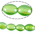 Grânulos Lampwork de folha de prata, vidrilho, Oval, verde, 16x21x9mm, Buraco:Aprox 1.5mm, 100PCs/Bag, vendido por Bag