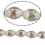 Grânulos Lampwork de folha de prata, vidrilho, Oval, branco, 10x15mm, Buraco:Aprox 2mm, 100PCs/Bag, vendido por Bag