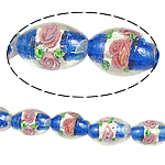 Silberfolie Lampwork Perlen, oval, blau, 10x15mm, Bohrung:ca. 2mm, 100PCs/Tasche, verkauft von Tasche