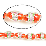 Ασημένιο Foil Lampwork Χάντρες, Γυάλινα, Ωοειδής, αλουμινόχαρτο, κόκκινος, 10x15mm, Τρύπα:Περίπου 2mm, 100PCs/τσάντα, Sold Με τσάντα