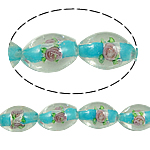 Silberfolie Lampwork Perlen, oval, blau, 10x15mm, Bohrung:ca. 2mm, 100PCs/Tasche, verkauft von Tasche