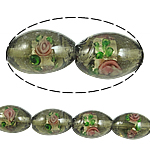 Grânulos Lampwork de folha de prata, vidrilho, Oval, cinza, 10x15mm, Buraco:Aprox 2mm, 100PCs/Bag, vendido por Bag