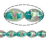 Ασημένιο Foil Lampwork Χάντρες, Γυάλινα, Ωοειδής, αλουμινόχαρτο, μπλε, 10x15mm, Τρύπα:Περίπου 2mm, 100PCs/τσάντα, Sold Με τσάντα