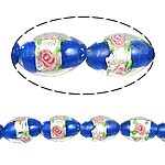 Grânulos Lampwork de folha de prata, vidrilho, Oval, azul, 10x15mm, Buraco:Aprox 2mm, 100PCs/Bag, vendido por Bag