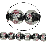 Perles murano feuille d'argent, chalumeau, Rond, noire, 12mm, Trou:Environ 2mm, 100PC/sac, Vendu par sac