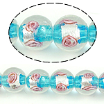 Silver Foil Lampwork, Ronde, zilverfolie, blauw, 12mm, Gat:Ca 2mm, 100pC's/Bag, Verkocht door Bag