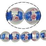 Ασημένιο Foil Lampwork Χάντρες, Γυάλινα, Γύρος, αλουμινόχαρτο, μπλε, 12mm, Τρύπα:Περίπου 2mm, 100PCs/τσάντα, Sold Με τσάντα