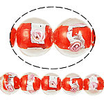 Silberfolie Lampwork Perlen, rund, rot, 12mm, Bohrung:ca. 2mm, 100PCs/Tasche, verkauft von Tasche