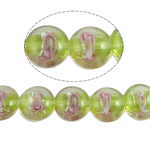 Silver Foil Lampwork Beads Round green 12mm Approx 2mm Sold By Bag