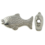 Perles en plastique revêtue de cuivre, plastique revêtu de cuivre, poisson, Placage de couleur platine, protéger l'environnement, sans nickel, plomb et cadmium, 18x34x8mm, Trou:Environ 2.5mm, 5sacsvalises/lot, Vendu par lot