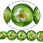 lampwork حبات الرمل الذهبية, امبورك, جولة شقة, الرمال الذهبية, 15x12.50mm, حفرة:تقريبا 1.5mm, طول 14 بوصة, 5جدائل/حقيبة, تباع بواسطة حقيبة