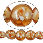 lampwork حبات الرمل الذهبية, امبورك, جولة شقة, الرمال الذهبية, 15x12.50mm, حفرة:تقريبا 1.5mm, طول 14.5 بوصة, 5جدائل/حقيبة, تباع بواسطة حقيبة