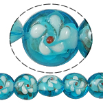 lampwork حبات الرمل الذهبية, امبورك, جولة شقة, الرمال الذهبية, 15x12.50mm, حفرة:تقريبا 1.5mm, طول 14 بوصة, 5جدائل/حقيبة, تباع بواسطة حقيبة