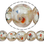 lampwork حبات الرمل الذهبية, امبورك, جولة شقة, الرمال الذهبية, 15x12.50mm, حفرة:تقريبا 1.5mm, طول 14 بوصة, 5جدائل/حقيبة, تباع بواسطة حقيبة