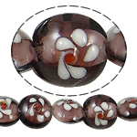 lampwork حبات الرمل الذهبية, امبورك, جولة شقة, الرمال الذهبية, 15x12.50mm, حفرة:تقريبا 1.5mm, طول 14 بوصة, 5جدائل/حقيبة, تباع بواسطة حقيبة