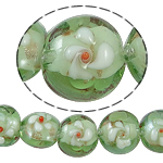 lampwork حبات الرمل الذهبية, امبورك, جولة شقة, الرمال الذهبية, 15x12.50mm, حفرة:تقريبا 1.5mm, طول 14 بوصة, 5جدائل/حقيبة, تباع بواسطة حقيبة