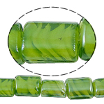 Inner Twist Lampworkkralen, Lampwork, Rechthoek, groen, 12x15x8mm, Gat:Ca 2mm, Lengte 18.5 , 5strengen/Bag, Verkocht door Bag