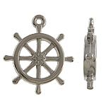 Kopparbelagt plasthänge, Kopparbelagd plast, Ship Wheel, platina pläterad, nautiska mönster, nickel, bly och kadmium gratis, 27x30x5mm, Hål:Ca 1.5mm, 5Väskor/Lot, Säljs av Lot