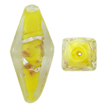 Perles murano feuille d'argent, chalumeau, Bicône, sable d'or et feuille d'argent, Jaune, 26x12mm, Trou:Environ 1.5mm, 100PC/sac, Vendu par sac