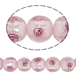 Silver Foil Lampwork, Ronde, zilverfolie, roze, 12mm, Gat:Ca 0.5mm, 100pC's/Bag, Verkocht door Bag