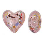 Silver Foil Lampeperler, Lampwork, Heart, sølvfolie, lyserød, 20x20x13mm, Hole:Ca. 2mm, 100pc'er/Bag, Solgt af Bag