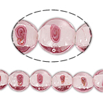 Silver Foil Lampwork, Rond plat, zilverfolie, roze, 15x8mm, Gat:Ca 1.5mm, 100pC's/Bag, Verkocht door Bag