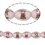 Silver Foil Lampwork, Ovaal, zilverfolie, roze, 11x16mm, Gat:Ca 0.5mm, 100pC's/Bag, Verkocht door Bag