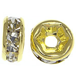 Strass Spacers, Messing, Rondelle, gold plated, met strass, nikkel, lood en cadmium vrij, 6x6x2.80mm, Gat:Ca 1.5mm, 500pC's/Bag, Verkocht door Bag