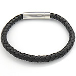 Bracciale in cuoio, corda in pelle di vitello, in acciaio inox fermaglio, nero, 6mm, 30.5x8mm, Venduto per Appross. 8.5 pollice filo