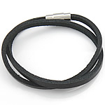 Bracciale in cuoio, corda in pelle di vitello, in acciaio inox fermaglio, a doppio filo, nero, 4mm, 17x7mm, Venduto per 15.5 pollice filo